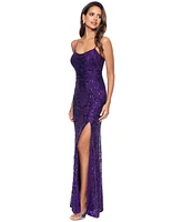 Betsy & Adam Women's Sequined Lace-Up Gown