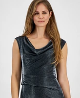 Connected Women's Drape-Neck Side-Pleat Shimmer Dress