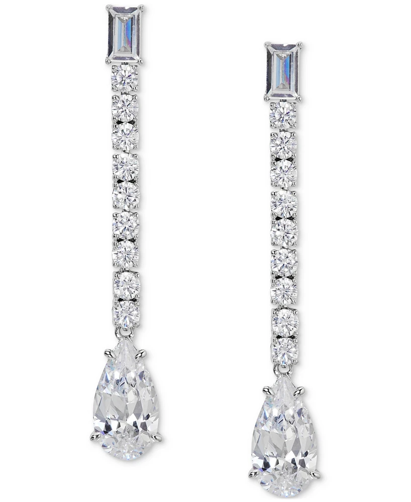 Eliot Danori Silver-Tone Pear Cubic Zirconia Drop Linear Earrings, Created for Macy's