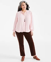 Style & Co Plus Pleated Mandarin-Collar Blouse, Exclusively at Macy's