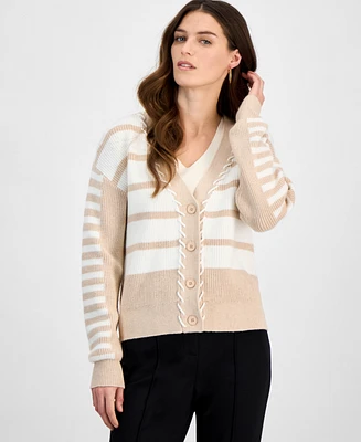 T Tahari Women's Colorblocked V-Neck Knit Cardigan