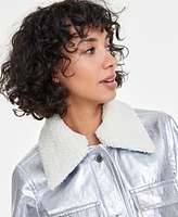 On 34th Women's Solid Metallic Faux-Leather Jacket with Removable Faux-Sherpa Collar, Exclusively at Macy's