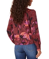 Democracy Petite Floral Long-Puff-Sleeve Sweater