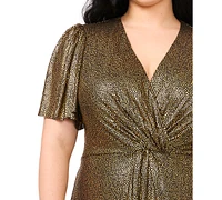 Msk Plus Shimmer-Dot V-Neck Flutter-Sleeve Gown