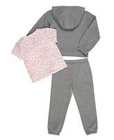 Bearpaw Girls 3 Piece Zip Up Hoodie, Tshirt, and Joggers Outfit Set