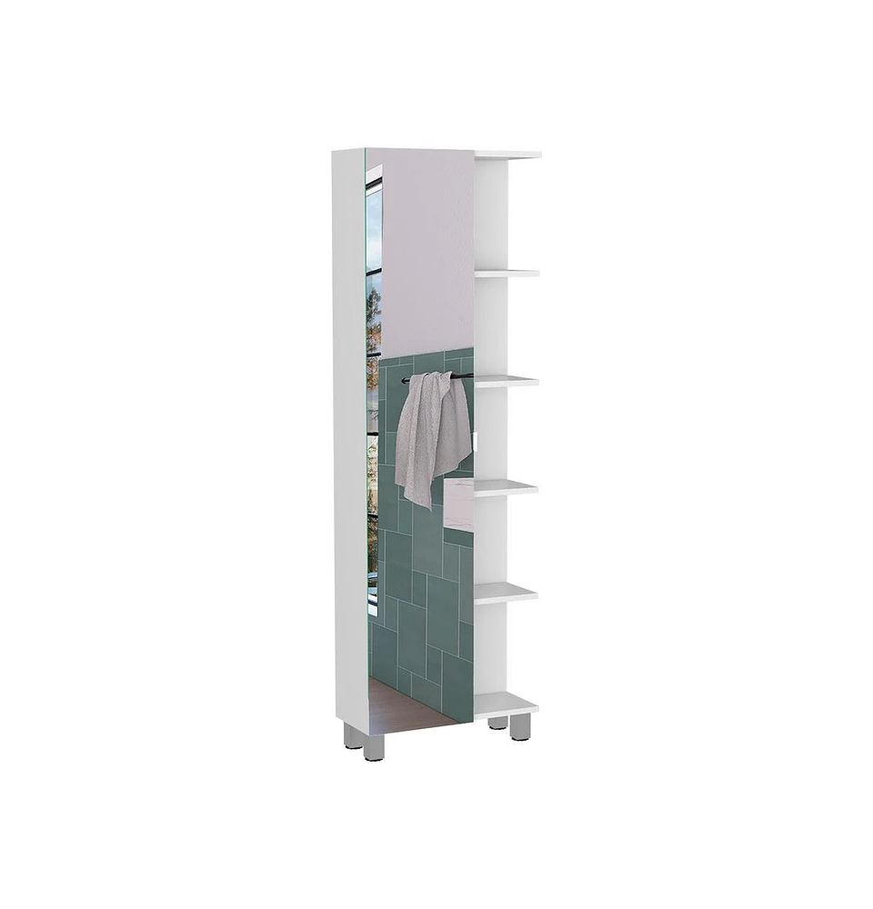 Depot E-shop Venus Mirror Linen Single Door Cabinet, Five External Shelves, Four Interior Shelves