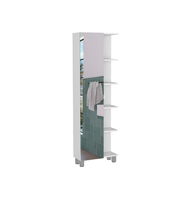 Depot E-shop Venus Mirror Linen Single Door Cabinet, Five External Shelves, Four Interior Shelves
