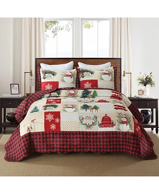 MarCielo 3 Pc Velvet Quilted Oversized Christmas Quilt Set King