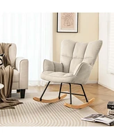 Costway Linen Nursery Rocking Chair with High Backrest Padded Armrests & Seat for Nursery Dark Grey