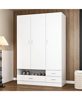 Famapy 3-Door Bedroom Armoire Wardrobe Closet Cabinet with Hanging Rod, Drawers