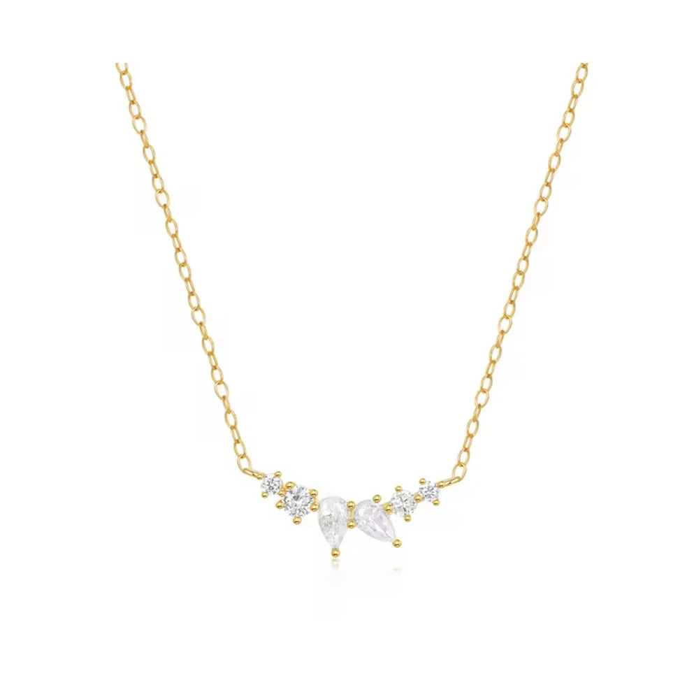 Hollywood Sensation 18K Gold Plated Sterling Silver Necklace with Pear and Round Cut Cubic Zirconia