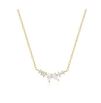 Hollywood Sensation 18K Gold Plated Sterling Silver Necklace with Pear and Round Cut Cubic Zirconia