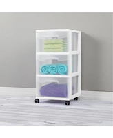 Sterilite 3 Drawer Storage Cart, Plastic Rolling Organizer with Wheels, 2 Pack