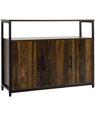 Homcom Industrial Kitchen Sideboard, Buffet Cabinet w/ Storage Open Shelf Rustic Brown