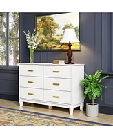 Homsee White Wooden Accent Storage Cabinet with 6 Large Drawers