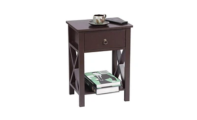 Slickblue Fch Nightstand Modern End Table, Side Table with 1 Drawer and Storage Shelf, Brown