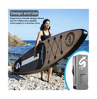 SereneLife Rising Flow Inflatable Stand-Up Paddle-Board With Accessories, Wood Design