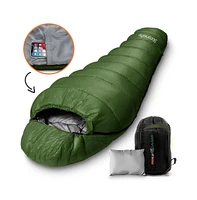 SereneLife Mummy Sleeping Bag With Travel Pillow and Compression Sack (Green)