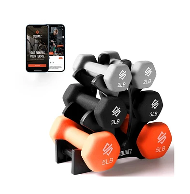 Squatz Neoprene Dumbbell Set With Stand, 20 lb Total Weight