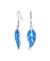 Bling Jewelry Native American Inspired Red Brown Blue Created Opal Inlay Lever back Nature Leaf Dangle Drop Earrings Pendant .925 Sterling Silver