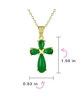 Bling Jewelry Small Timeless Fashion Cabochons Natural Green Jade Cross Pendant Necklace For Women Gold Plated .925 Sterling Silver With Chain