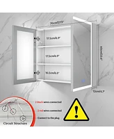 Lalahoo Medicine Cabinet with Lights,27.56” X 23.62” Medicine Cabinets for Bathroom,2 Doors Lighted Medicine Cabinet with Shelves,Medici