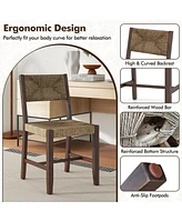 Gymax Wooden Dining Chair Set of 2 w/ Natural Weave Seagrass Rattan Backrest & Seat