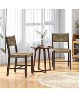 Gymax Wooden Dining Chair Set of w/ Natural Weave Seagrass Rattan Backrest & Seat