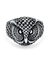 Bling Jewelry Unisex Protection Wise Owl Bird Band Ring Oxidized .925 Sterling Silver