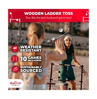 Swooc Games - Wooden Ladder Ball Game Set (Weather Resistant) - 10 Games Included & Carrying Case - Easy, No Tool Assembly