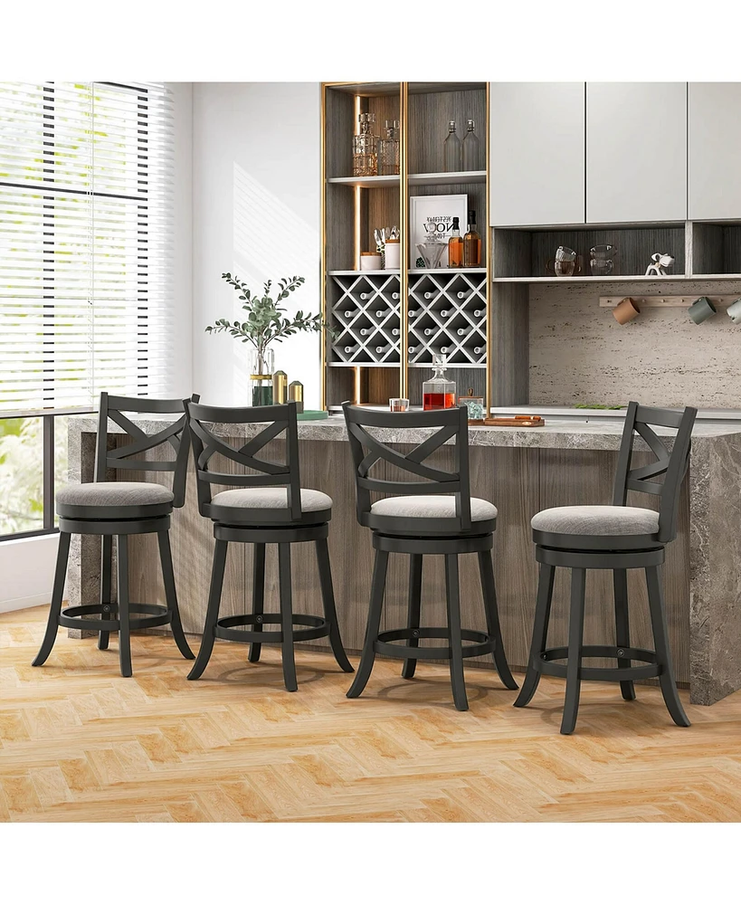 Costway Swivel Bar Stools Set of 2 Counter Height Chairs with Hollow Back Soft-padded Seat