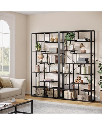 Tribesigns 79'' Tall Etagere Bookshelf Set of 2, 7-Tier Black Bookcase with 12