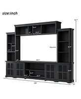 Slickblue Minimalist Entertainment Wall Unit with Bridge – Modern Tv Console for TVs Up to 70'', Multifunctional Stand Tempered Glass Door