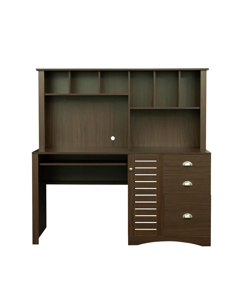 Slickblue Walnut Home Office Computer Desk with Hutch – Functional and Stylish