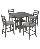 Slickblue 5-Piece Wooden Counter Height Dining Set with Padded Chairs and Convenient Storage Shelves