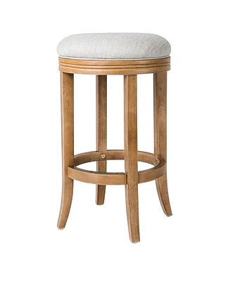 Maven Lane Eva Bar Stool in Weathered Oak Finish w/ Sand Color Fabric Upholstery