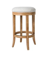 Maven Lane Eva Bar Stool in Weathered Oak Finish w/ Sand Color Fabric Upholstery