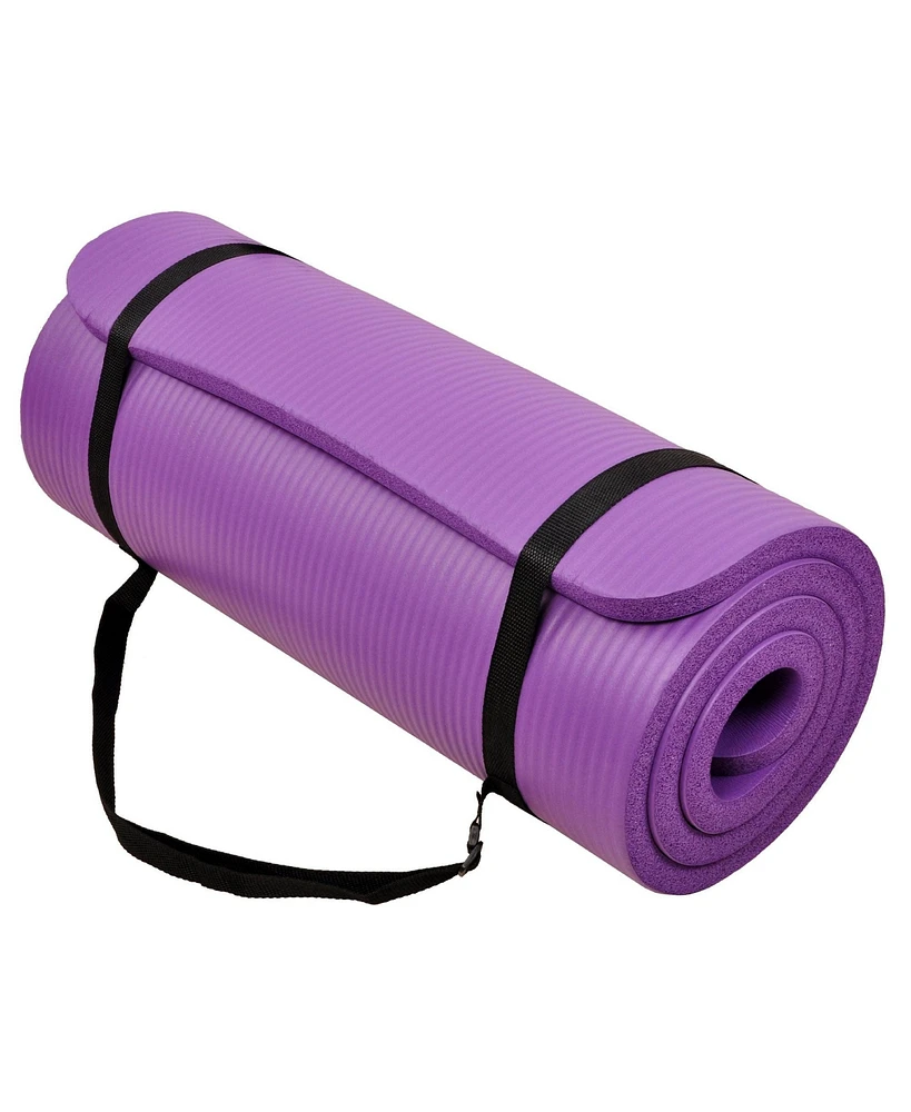 Signature Fitness 1" Extra Thick Exercise Fitness Yoga Mat & Carry Strap, Purple