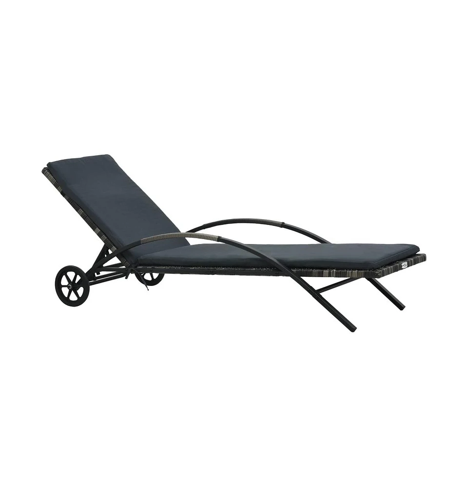 vidaXL Sun Lounger with Cushion & Wheels Poly Rattan Anthracite