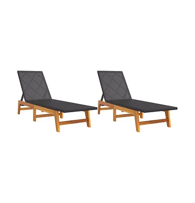 vidaXL Sun Loungers 2 pcs Black and Brown Poly Rattan and Solid Wood Acacia