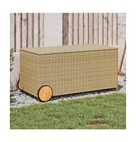 vidaXL Garden Storage Box with Wheels Mix Beige 50.2 Gal Poly Rattan