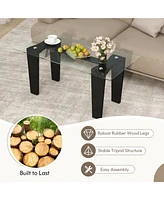 Gymax Rectangle Coffee Table Modern Tempered Glass Top Accent Table Black