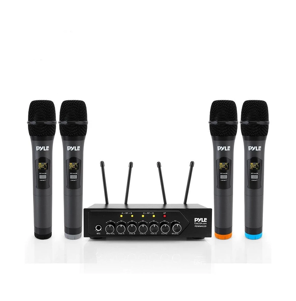 Pyle Bluetooth Wireless Pa Microphone System, Uhf, Includes (4) Handheld Mics, Public Address Mic with Talk-Over