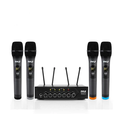 Pyle Bluetooth Wireless Pa Microphone System, Uhf, Includes (4) Handheld Mics, Public Address Mic with Talk-Over