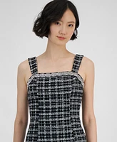 Tahari Petite Tweed Embellished-Neck Sleeveless Dress