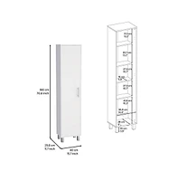 Depot E-Shop Dryden Tall Narrow Storage Cabinet with 5-Tier Shelf and Broom Hangers, White