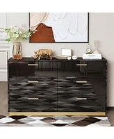 Homsee Black High Gloss Storage Organizer with 6 Mirrored Drawers