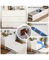 Homsee White Wooden Chest of Drawers with Charging Station and Wheels