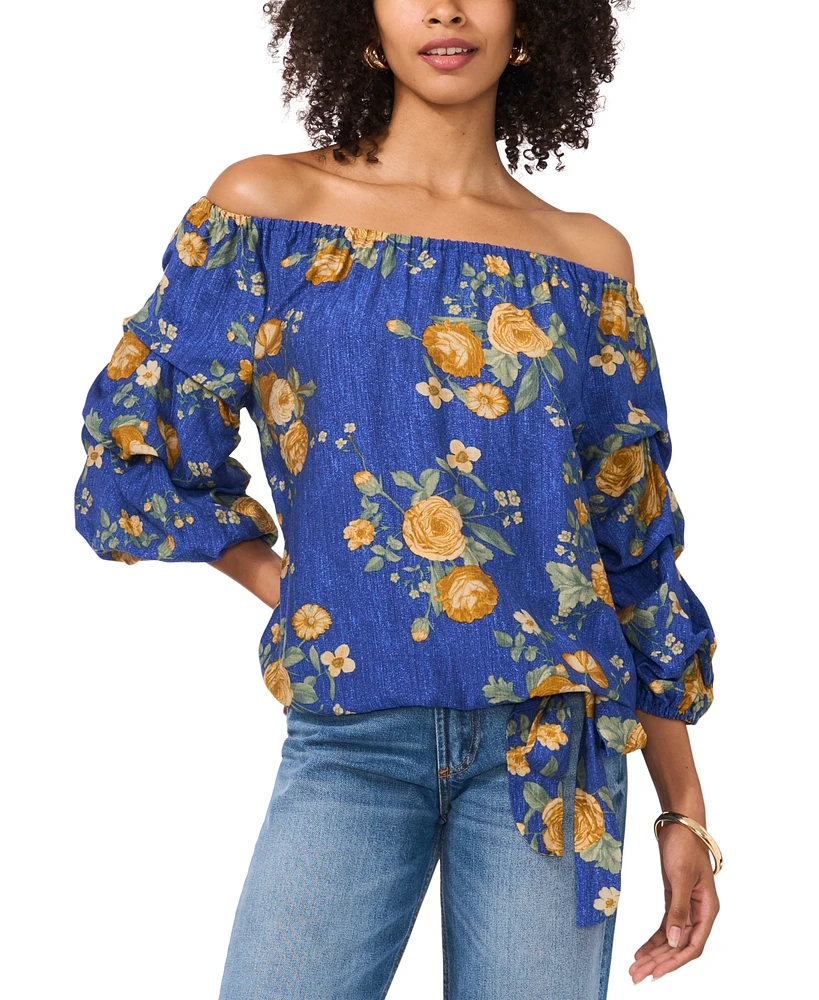 Vince Camuto Women's Floral-Print Off-The-Shoulder Bubble-Sleeve Top