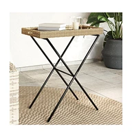 vidaXL Folding Tray Table Beige 25.6"x15.7"x29.5" Poly Rattan